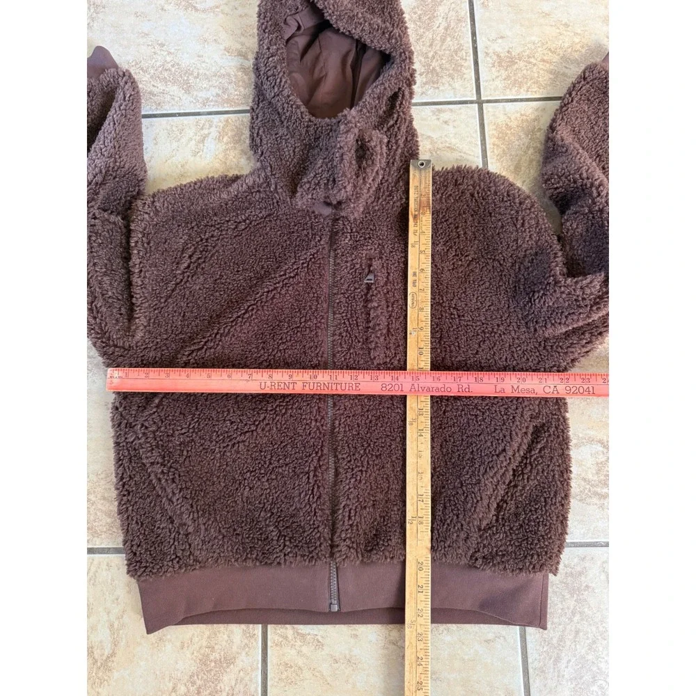 Beyond Yoga Brown Teddy Fleece Bomber Jacket Detachable Hood Womens Medium